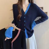 配色ニット レディース カーディガン Vネック 長袖 おしゃれ 春秋 韓国 | ミスウェディー | 詳細画像2 