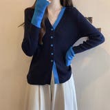 配色ニット レディース カーディガン Vネック 長袖 おしゃれ 春秋 韓国 | ミスウェディー | 詳細画像3 