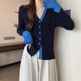 配色ニット レディース カーディガン Vネック 長袖 おしゃれ 春秋 韓国 | ミスウェディー | 詳細画像4 