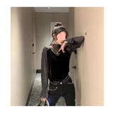 レーストップス レディース ハイネック 透け感 シアー インナー 春秋 韓国 | ミスウェディー | 詳細画像4 