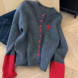 レッド | 配色ニット レディース ニットカーディガン | ミスウェディー