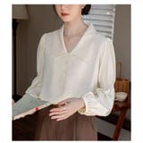 Vネックブラウス レディース 長袖 無地 ゆったり シンプル 春秋 韓国 | ミスウェディー | 詳細画像5 
