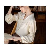 Vネックブラウス レディース 長袖 無地 ゆったり シンプル 春秋 韓国 | ミスウェディー | 詳細画像6 