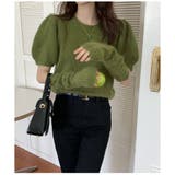 グリーン | アームウォーマー付きニット レディース 春 パフスリーブ 体型カバー 韓国 | ミスウェディー