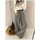 ライトグレー | ボーダー柄 ワイドパンツ レディース | ミスウェディー