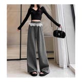 グレー | レース切替 ドット柄 ワイドパンツ | ミスウェディー