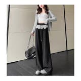 ブラック | レース切替 ドット柄 ワイドパンツ | ミスウェディー