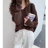 ブラウン | ニット チュニック レディース 長袖 Vネック ゆったり カジュアル 秋冬 | ミスウェディー