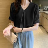 ブラック | シャツブラウス 長袖 Vネック | ミスウェディー