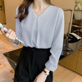 長袖(ライトブルー) | シャツブラウス 長袖 Vネック | ミスウェディー