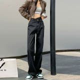 ブラックグレー | ハイウエストデニムパンツ レディース ワイドパンツ | misweddy
