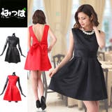 背中Vカットのリボンサテンドレス パーティードレス ワンピース | みつば | 詳細画像1