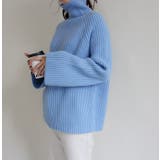 ブルー | フレアスリーブハイネックリブニット トップス ニット | MODE ROBE
