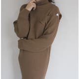 ブラウン | ショルダーデザインニットワンピース ロングワンピース ニットワンピース | MODE ROBE