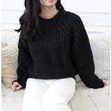 ブラック | ローゲージクルーネックニット | MODE ROBE