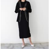 ブラック | 配色ワンピース＆カーディガンセット | MODE ROBE