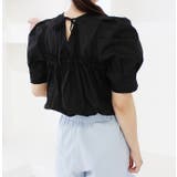 ブラック | バックギャザーリボンパフショルダートップス | MODE ROBE