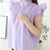 パープル | シャーリングノースリーブブラウス | MODE ROBE