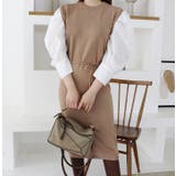 ベージュ | ニットドッキングパフショルダ―ワンピース | MODE ROBE