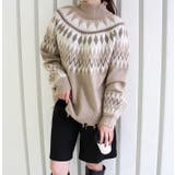 ベージュ | ノルディック柄ダメージデザインニット | MODE ROBE