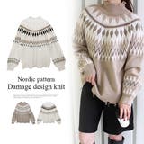 ノルディック柄ダメージデザインニット | MODE ROBE | 詳細画像1