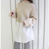 アイボリー | ハイネックニットドッキングシャツ | MODE ROBE