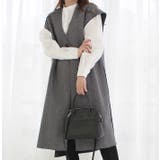 グレー | Vカットヘリンボーンロングベスト | MODE ROBE
