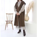 ブラウン | Vカットヘリンボーンロングベスト | MODE ROBE