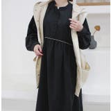 ブラック | バイカラーステッチウエストタックワンピース | MODE ROBE