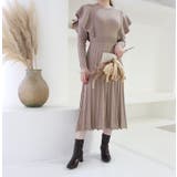 ベージュ | ショルダーフリルニットワンピース | MODE ROBE