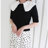 ブラック | ダブルフリルセーラーカラーニットトップス | MODE ROBE