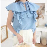 ブルー | ダブルフリルノースリーブブラウス | MODE ROBE