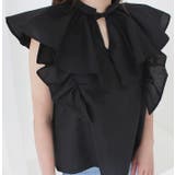 ブラック | ダブルフリルノースリーブブラウス | MODE ROBE