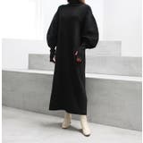 ブラック | バルーンスリーブロングニットワンピース | MODE ROBE