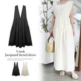 Vネックジャガードティアードワンピース | MODE ROBE | 詳細画像1 