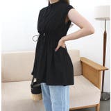 ブラック | ウエストドロストノースリーブトップス | MODE ROBE