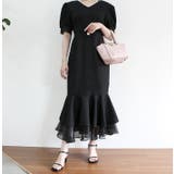 ブラック | Vネックツイードマーメイドワンピース | MODE ROBE