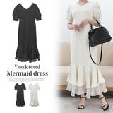 Vネックツイードマーメイドワンピース | MODE ROBE | 詳細画像1