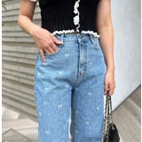 ライトブルー | リボン柄デニムパンツ | MODE ROBE