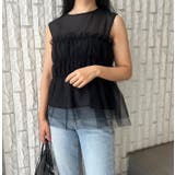 ブラック | チュールティアードノースリーブトップス | MODE ROBE