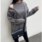 グレー | レイヤード風Vネックニット | MODE ROBE