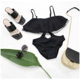 フリル×レースアップモノキニ 水着 ブラック | MODE ROBE | 詳細画像4 