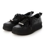 ブラック | ビジュー付き厚底レースアップスニーカー | Mode et Jacomo×ing