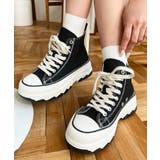 ブラック | ボリューム厚底ハイカットスニーカー | moment+