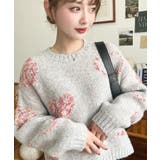 グレー | ミックスカラーハートジャガードアルパカライクニットプルオーバー | moment+