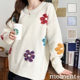 ミックスカラーフラワージャガードニットプルオーバー6G | moment+ | 詳細画像1 