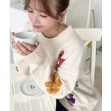 ミックスカラーフラワージャガードニットプルオーバー6G | moment+ | 詳細画像6 