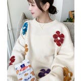 アイボリー | ミックスカラーフラワージャガードニットプルオーバー6G | moment+