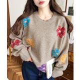 ブラウン | ミックスカラーフラワージャガードニットプルオーバー6G | moment+