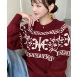ボルドー | 3G ロゴチャイナ柄Wジャガードニットプルオーバー | moment+